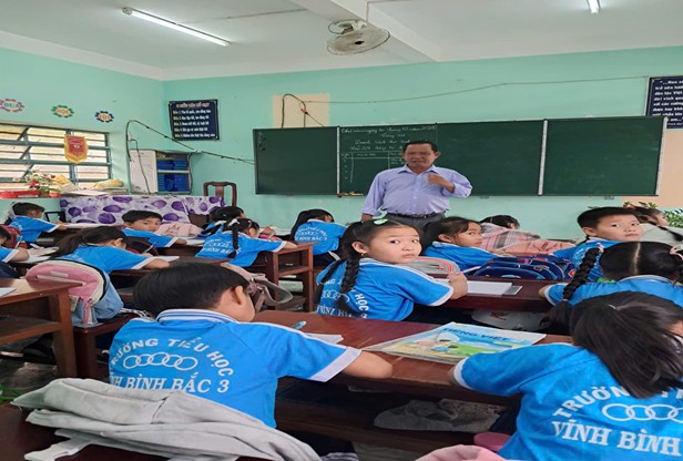 Hình ảnh thầy đang truyền đạt kiến thức cho học sinh.