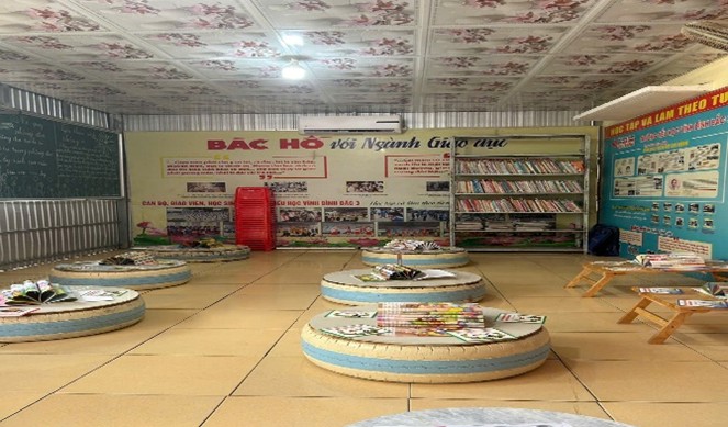 Góc đọc sách tại trường Tiểu học Vĩnh Bình Bắc 3